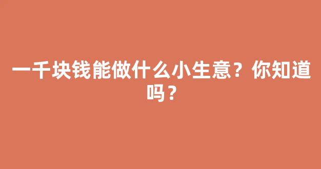 一千块钱能做什么小生意？你知道吗？