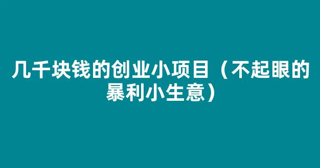 几千块钱的创业小项目（不起眼的暴利小生意）