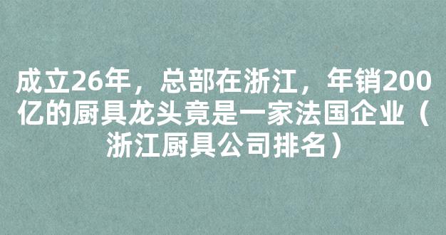 成立26年，总部在浙江，年销200亿的厨具龙头竟是一家法国企业（浙江厨具公司排名）