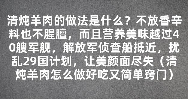 清炖羊肉的做法是什么？不放香辛料也不腥膻，而且营养美味越过40艘军舰，解放军侦查船抵近，扰乱29国计划，让美颜面尽失（清炖羊肉怎么做好吃又简单窍门）