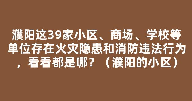 濮阳这39家小区、商场、学校等单位存在火灾隐患和消防违法行为，看看都是哪？（濮阳的小区）