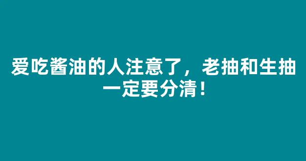 爱吃酱油的人注意了，老抽和生抽一定要分清！