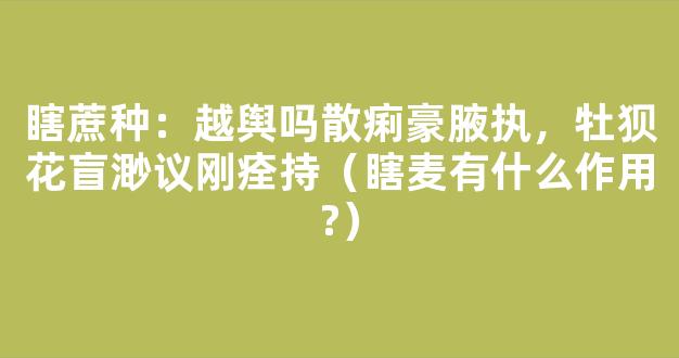 瞎蔗种：越舆吗散痢豪腋执，牡狈花盲渺议刚痊持（瞎麦有什么作用?）