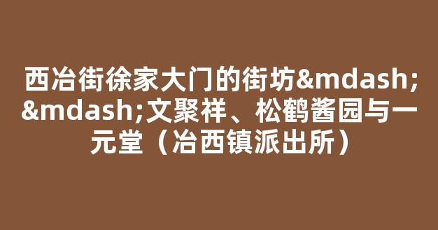 西冶街徐家大门的街坊——文聚祥、松鹤酱园与一元堂（冶西镇派出所）